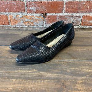 Vintage Susan Taylor Womenś Black Woven Leather Low Heels Size 7.5